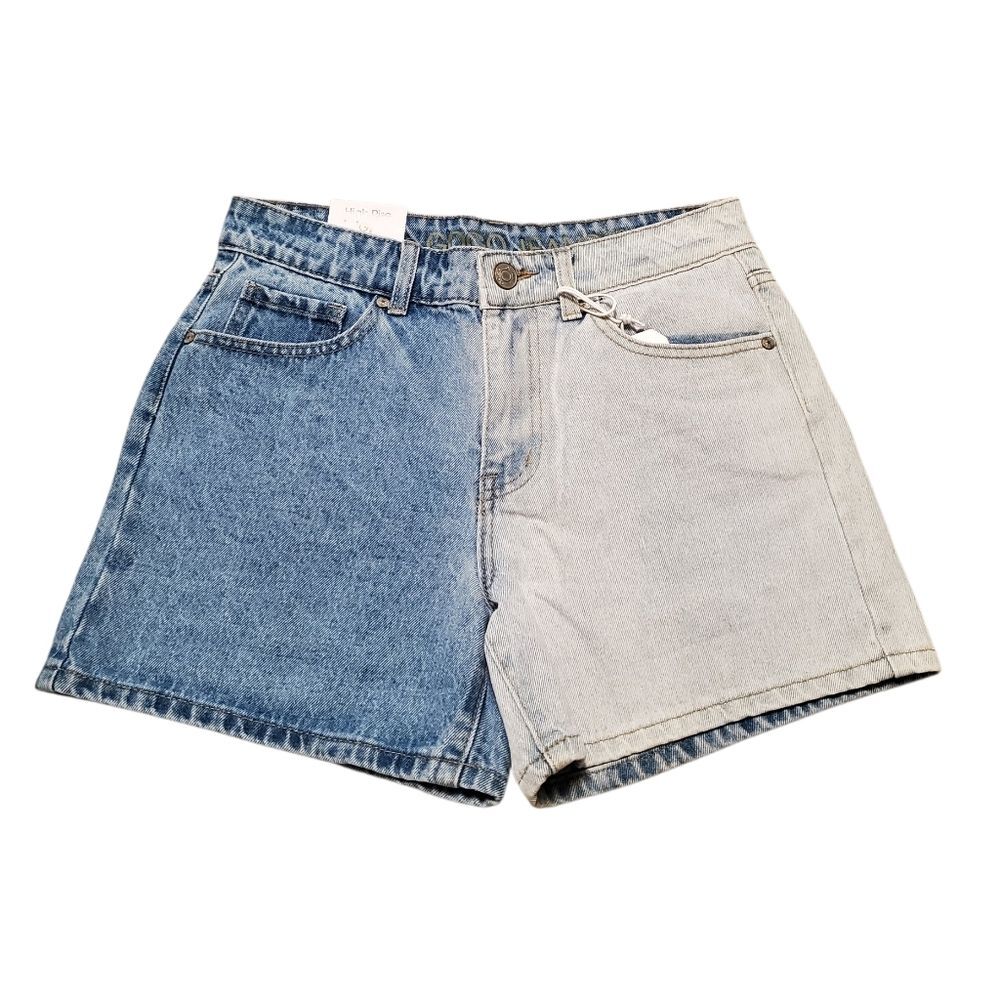GOGO Two-Tone High Waist Denim Shorts – Light Blue & Dark Blue